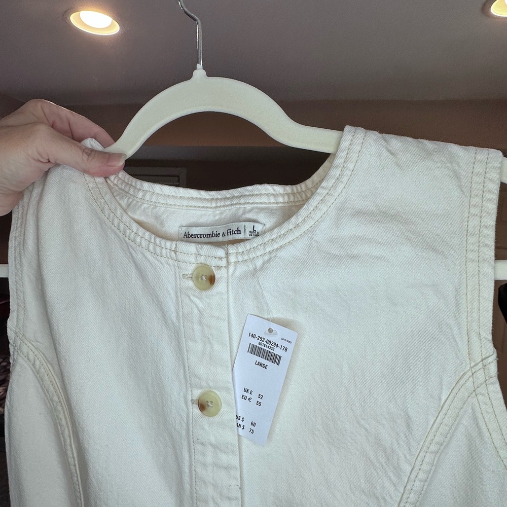Abercrombie & Fitch Cream Sleeveless Long Denim Tie Vest - Picture 4 of 4
